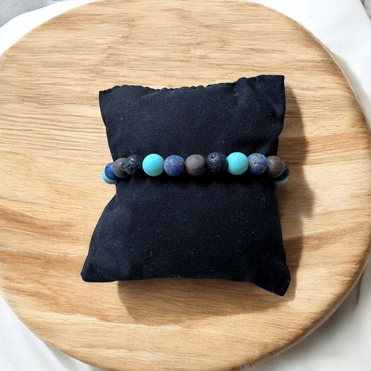 Bracelet Mix Équilibre – Ancrage, Confiance, Clarté & Douceur (Pierre de Lave, Œil de Tigre, Sodalite, Amazonite)