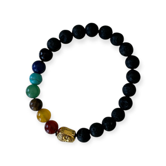 Bracelet Pierre de Lave, 7 Chakras & Bouddha - Équilibre et Ancrage Spirituel | Pierres naturelles