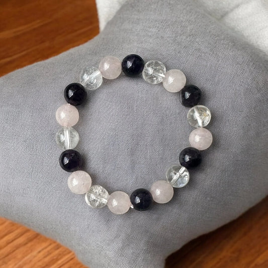 Bracelet Obsidienne, Quartz Rose & Cristal de Roche - Protection, douceur & clarté | Pierres naturelles