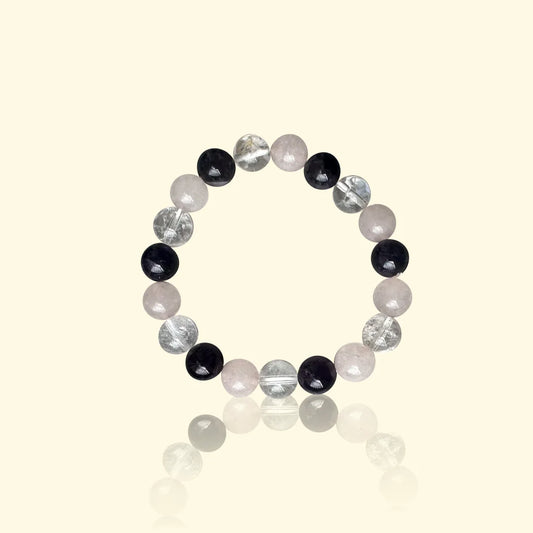 Bracelet Obsidienne, Quartz Rose & Cristal de Roche - Protection, douceur & clarté | Pierres naturelles