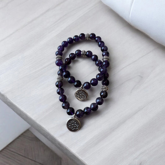 Bracelet Améthyste + Fleur de Vie - Calme, clarté & harmonie | Pierre naturelle