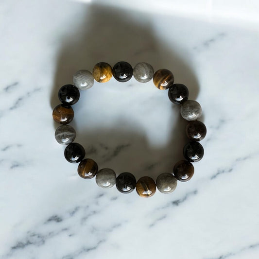 Bracelet Labradorite, Obsidienne & Œil de Tigre - Protection, intuition & confiance | Pierres naturelles