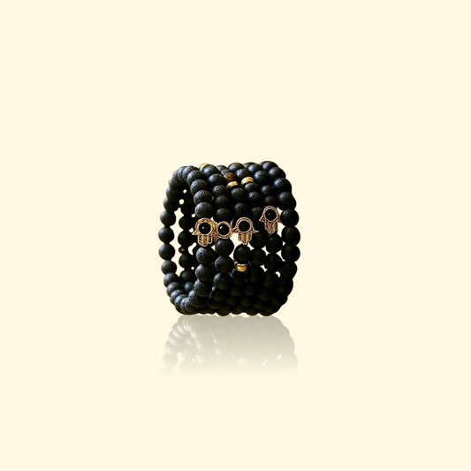 Bracelet Pierre de Lave 8 mm + Main de Fatma - Ancrage, protection & style talisman | Pierre naturelle
