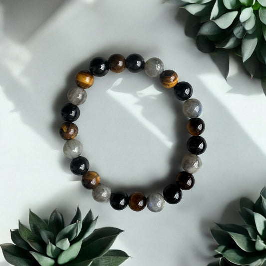 Bracelet Œil de Tigre, Onyx & Labradorite - Confiance, protection & intuition | Pierres naturelles