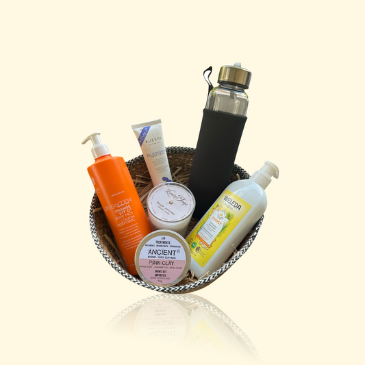 Coffret MANON - Bouteille Tadasana & Amétrine, Argile rose, Crème mains, Lait corps, Gel douche, Bougie