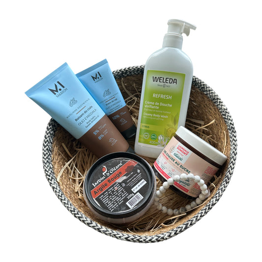 Coffret AMÉLIE - WELEDA 400 ml, Baume & Crème mains, Argile rouge, Cire au sucre, Bracelet Howlite