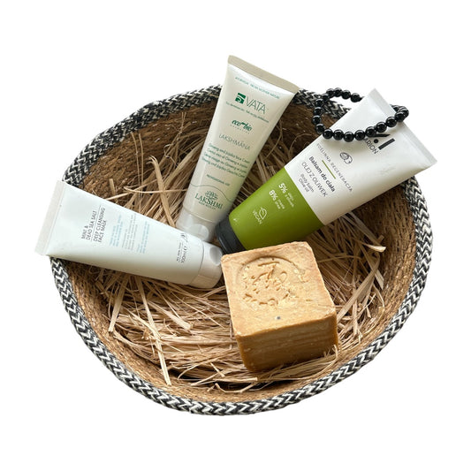 Coffret JULIA - Crème visage, Baume corps, Masque, Savon d’Alep, Bracelet Agate noire 8 mm