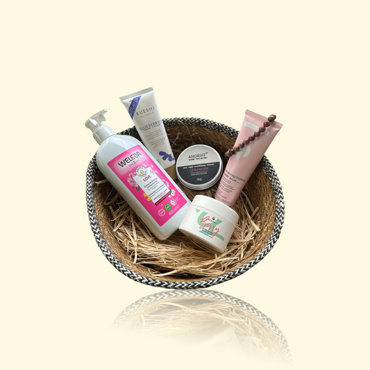 Coffret ZOE - Routine corps & cheveux + Bracelet Rhodonite 8 mm | PUFFIN BEAUTY, ANCIENT WISDOM, WELEDA, BLUEBERRIES, Aloyay Berry
