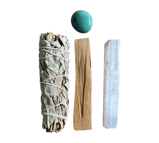 Kit Protection énergétique 1 bâton desélénite - 1 bâton de Palo Santo - 1 pierre roulée Aventurine- 1 bâton de sauge blanche