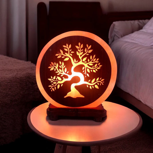 Lampe en Sel de l’Himalaya - Symbole Arbre de Vie | Lumière ambre & ambiance zen