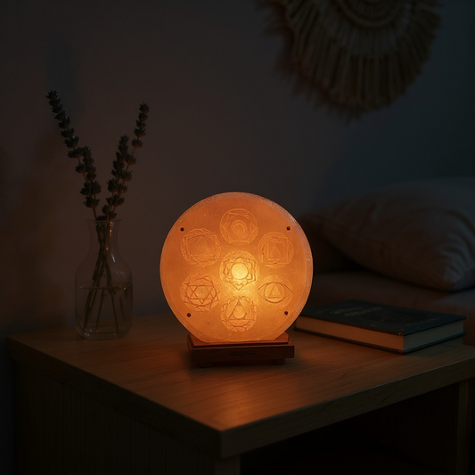 Lampe de sel de l'Hymalaya symbole 7 chakras