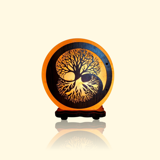 Lampe en Sel de l’Himalaya - Arbre de Vie & Yin Yang | Lumière ambre et ambiance zen