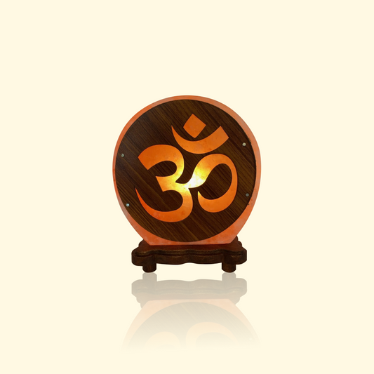 Lampe en Sel de l’Himalaya - Symbole Om | Lumière ambre & ambiance zen