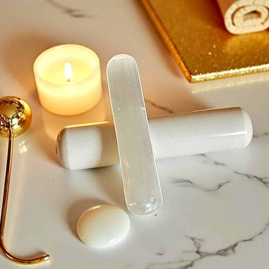 Bâton de massage en Sélénite A+ | Purification, apaisement & clarté énergétique