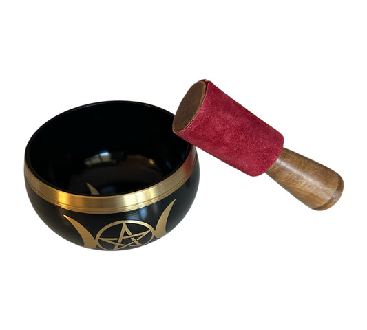 Bol chantant tibétain avec symbole Triple Lune & Pentacle : Protection, méditation & équilibre énergétique