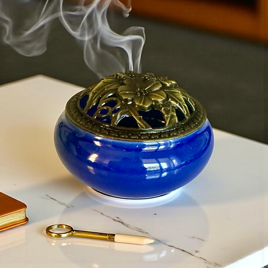 Brûleur d’encens pour résine et cônes Bleu Canard | Équilibre, purification & élégance zen