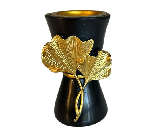 Brûleur d'encens pour résine et cônes en céramique noir et doré