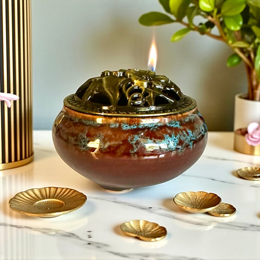 Brûleur d'encens pour résine et cônes marron bleu oxydé