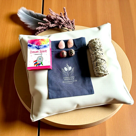 Kit Amour & relation - 2 pierres roulées Quartz Rose - 2 pierres roulées Rhodonite- 1 bâton de sauge blanche - Encens 10 cônes parfum floral