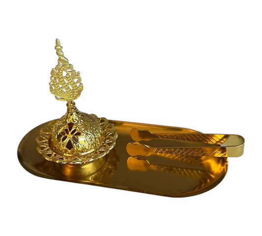 Porte Encens + pince charbon dorés